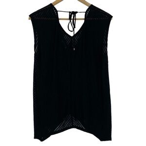 WHBM black v-neck striped sheer lightweight sleeveless top wms sz medium